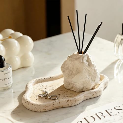 Jewelry Dish Trinket Tray for Women, Ring Dish Holder, Unique Cloud Shape Plate Cute Things Vanity Aesthetic Room Decor Mother's Day Birthday Gifts (Faux Travertine Y)