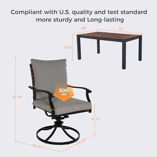 Grand patio 7-Piece Outdoor Dining Set, 6 Leather-Look Resin Wicker Swivel Pa...