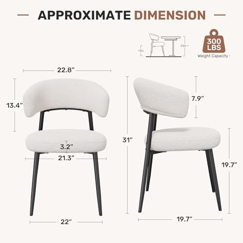 Dining Chairs Set of 6, Mid Century Modern Kitchen Chairs, Boucle Upholstered...