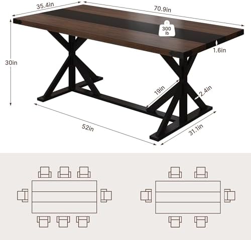 Hlivelood 71 Inch Dining Table for 6 People, Rectangular Kitchen Farmhouse Ta...