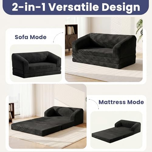 JUIKURY Convertible Sofa Bed, 3-in-1 Foldable Loveseat Couch with Armrest, Co...