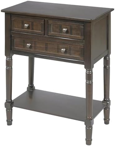 Knocbel Slim Antique Entry Console Table with 3 Drawers & Bottom Open She...