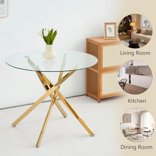 HomVent 3Pcs Round Glass Dining Table Set for 2 with 2 White Leather Chairs |...