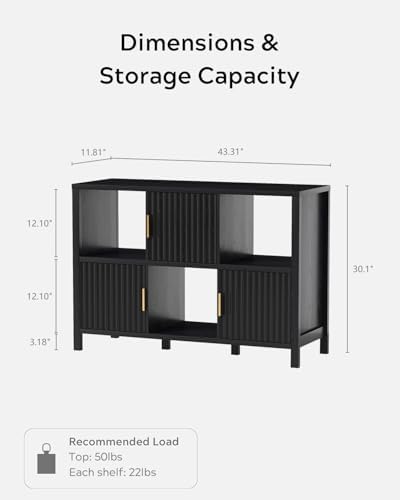 EYYTHUNG Fluted Storage Organizer Bookshelf, Modern Cube Bookcase with 3 Open...