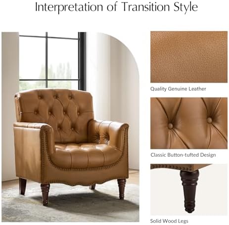 HULALA HOME Mid Century Modern Genuine Leather Accent Chair Set of 2, Camel |...