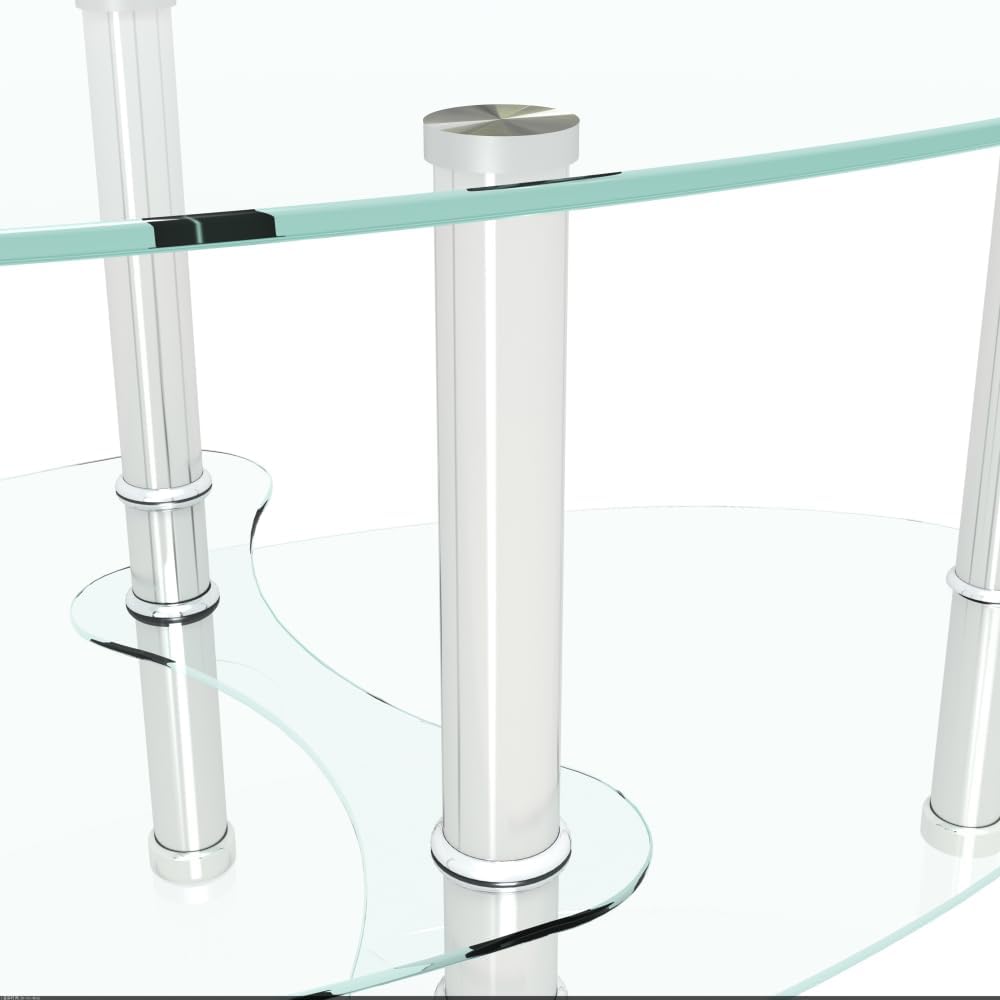 Transparent Oval Glass Coffee Table, Modern Table with Stainless Steel Leg, T...