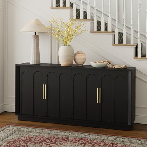 FORTUNETEC 67" Sideboard Buffet Cabinet with Storage, Arched Doors, Black