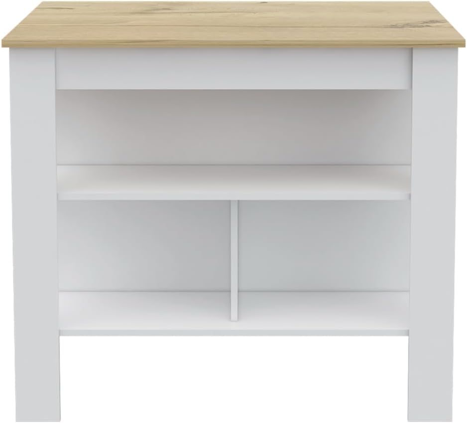 2 Piece Kitchen Set with Island and Pantry Cabinet, White/Light Oak | Include...