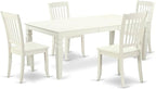 East West Furniture LGDA5-LWH-W 5 Piece Kitchen Table Set for 4 Includes a Rectangle Dining Room Table with Butterfly Leaf and 4 Solid Wood Seat Chairs, 42x84 Inch, Linen White