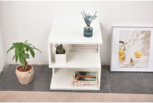 15.7" Modern White 2-Tier Side Table, Minimalist Engineered Wood End Tab...