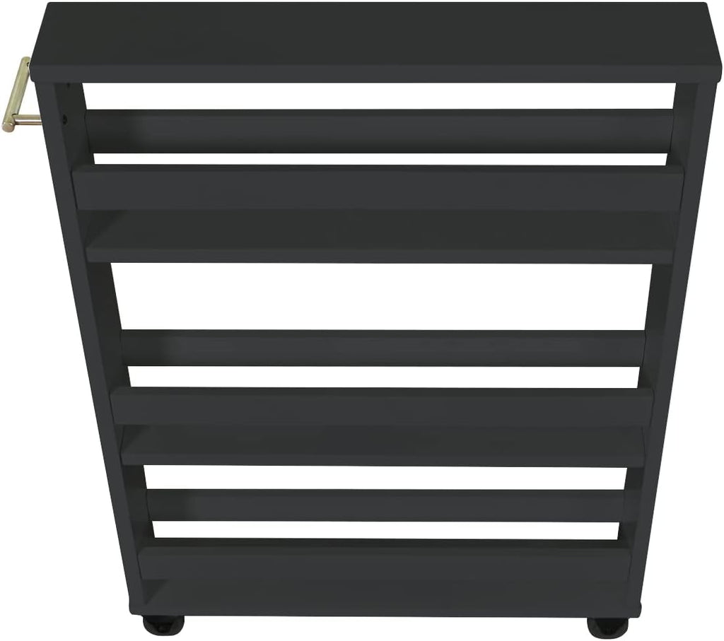 MUSEHOMEINC Compact Space Kitchen Pantry,3-Tier Kitchen Removable Storage Cart, Slim Slide Out Rolling Pantry Shelf for Narrow Spaces（Black）