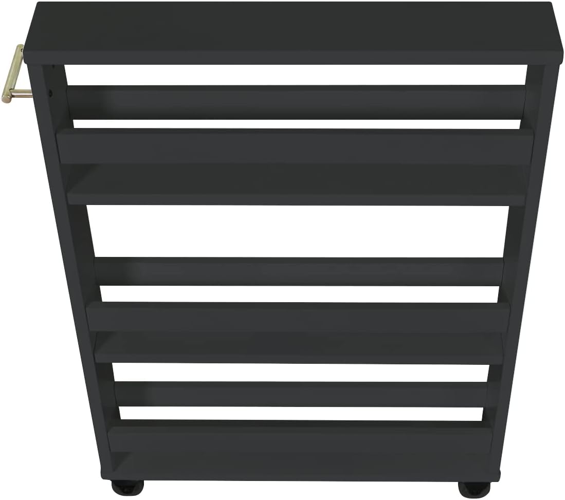 MUSEHOMEINC Compact Space Kitchen Pantry,3-Tier Kitchen Removable Storage Cart, Slim Slide Out Rolling Pantry Shelf for Narrow Spaces（Black）
