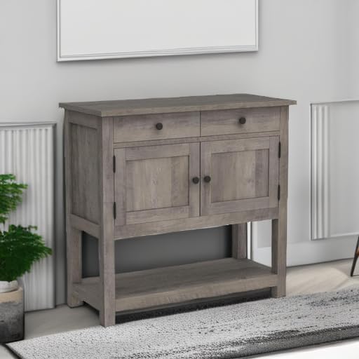 HOSTACK Farmhouse Console Table with Storage, 35"W Entryway Table, Ash Gray