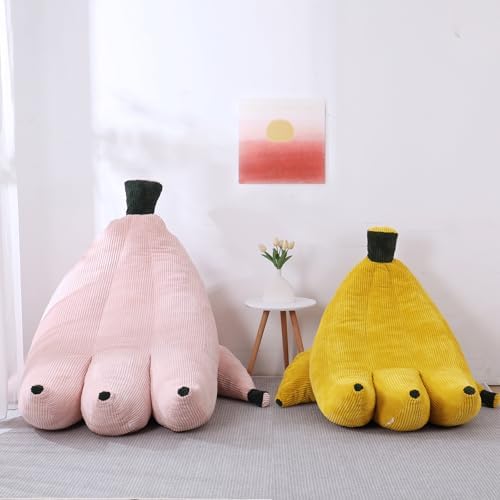 Banana Chaise Lounge Sofa Chair for Living Room, Bean Bag Chair with Ottoman, Floor Sofa Bed with Footrest, Comfy Convertible Lounger, Plush Couch for Bedroom, Dorm (Yellow, Queen)