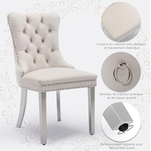 Velvet Upholstered Dining Chairs Set of 4, Modern Style Kitchen Side Chairs w...