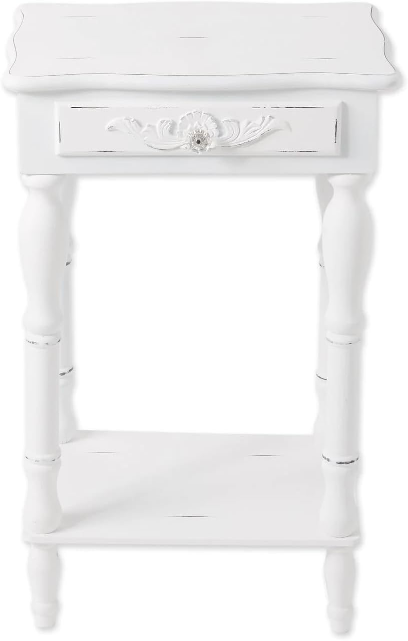 Accent Plus 34353 Carved White Side Table, Multicolor