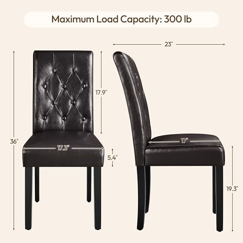 Yaheetech Dining Chairs Set of 4 Button Tufted Kitchen Chairs Brown