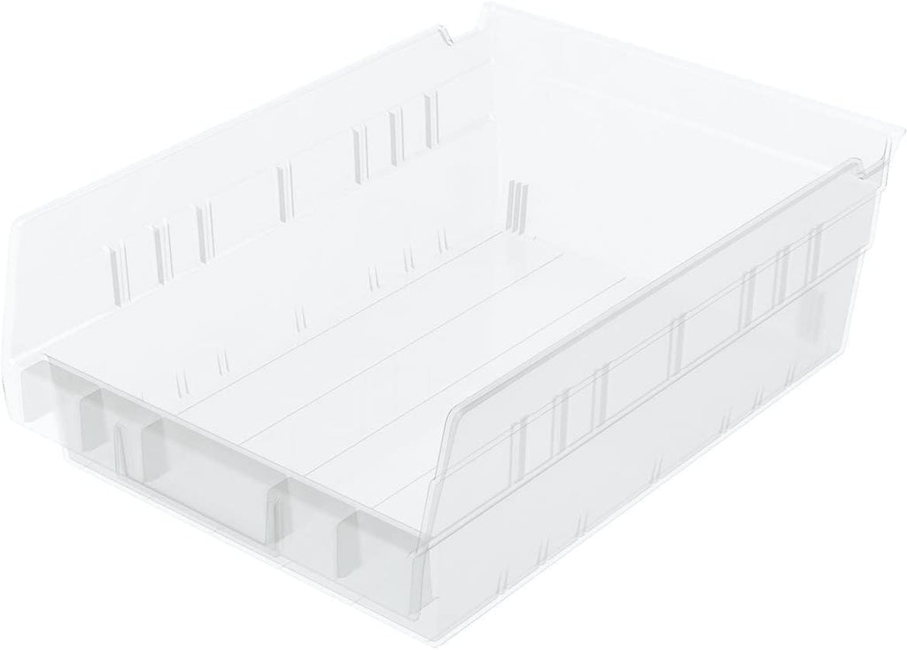 Akro-Mils 30150 Plastic Shelf Bins, Heavy Duty Storage Bins for Garage, Closet, and Drawer Organization, 12-Inch x 8-Inch x 4-Inch, Clear, 12-Pack