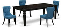 East West Furniture LGSI5-BLK-21 5 Piece Dining Set Includes a Rectangle Dining Room Table with Butterfly Leaf and 4 Blue Linen Fabric Upholstered Parson Chairs, 42x84 Inch, Black