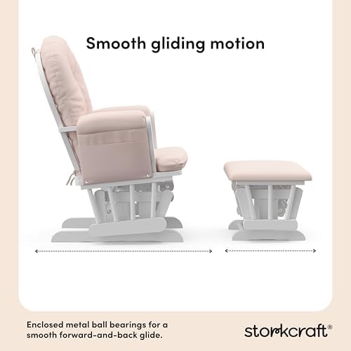 Storkcraft Premium Hoop Glider & Ottoman, White/Pink