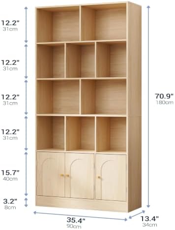 Housoul 71" Tall Bookshelf with 10 Cubes and 3 Doors, 4-Tier Bookshelf, ...