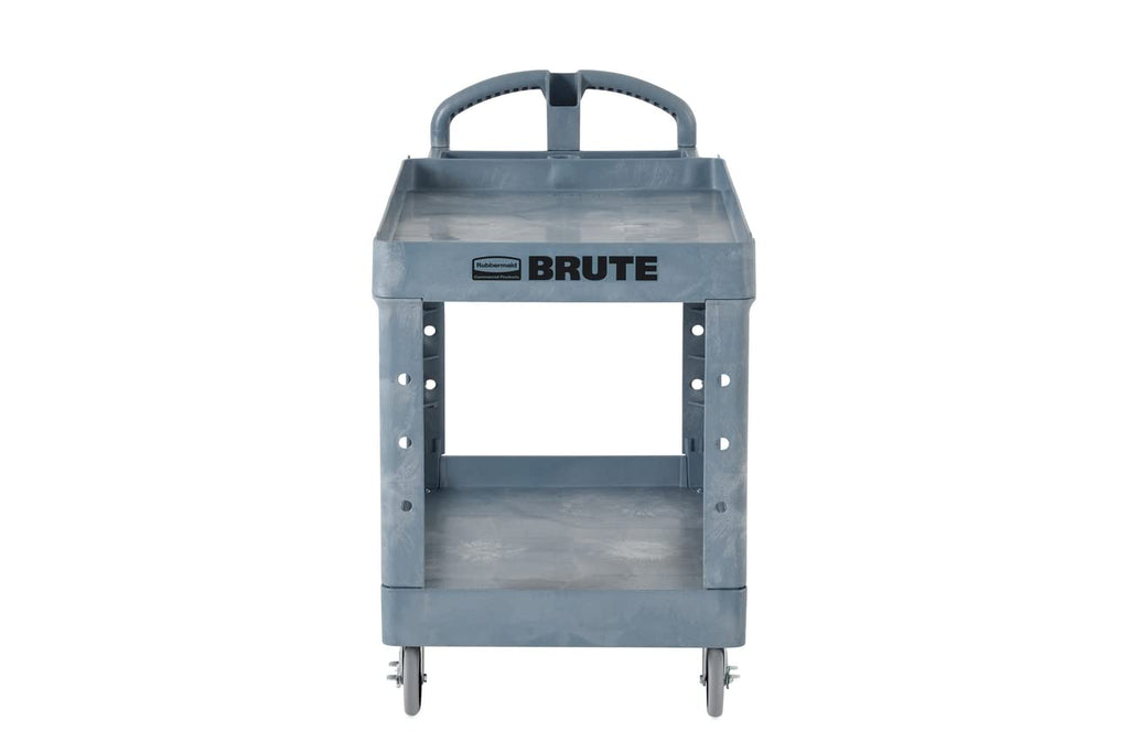 Rubbermaid Commercial Products BRUTE Heavy Duty 2-Shelf Utility/Service Cart, Large, Lipped Shelves, Ergonomic Handle, 750 lbs. Capacity, Black, for Warehouse/Garage/Cleaning/Maintenance/Stadiums