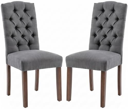 Tufted Dining Chair Fabric Button Upholstered Modern Kitchen Diner Set of 2