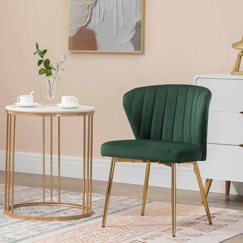 Velvet Dining Chairs Set of 2, Modern Upholstered Vanity Chairs with Golden M...