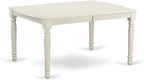 East West Furniture DOCE5-LWH-15 5 Piece Dining Set Includes a Rectangle Dining Room Table with Butterfly Leaf and 4 Baby Blue Linen Fabric Upholstered Chairs, 42x78 Inch, Linen White