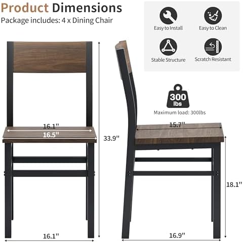 MECHYIN Nut-Brown Dining Chairs Set of 6, Farmhouse Kitchen Room Chairs