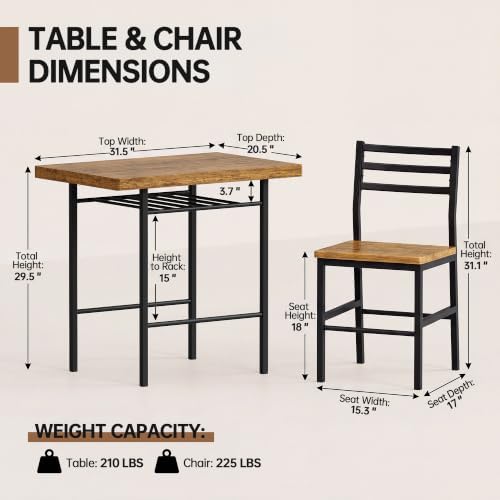 Furmax 3 Piece Kitchen & Dining Room Set, Dining Table Set for 2, Brown