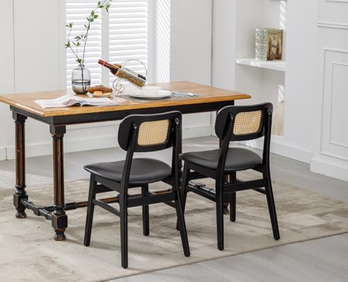 Shunzhi Rattan Dining Chairs Set of 4, Upholstered Farmhouse Dining Room Chai...