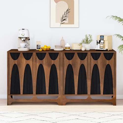 Bifins 63” Walnut and Black Sideboard Buffet Cabinet with Storage Set of 2