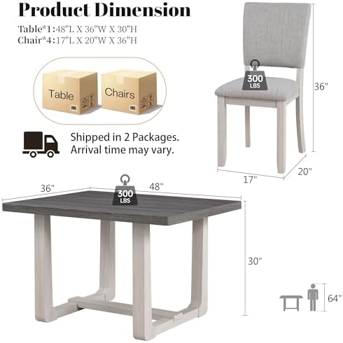 Rectangle Dining Table Set of 4, 48" Kitchen Table and Upholstered Chairs