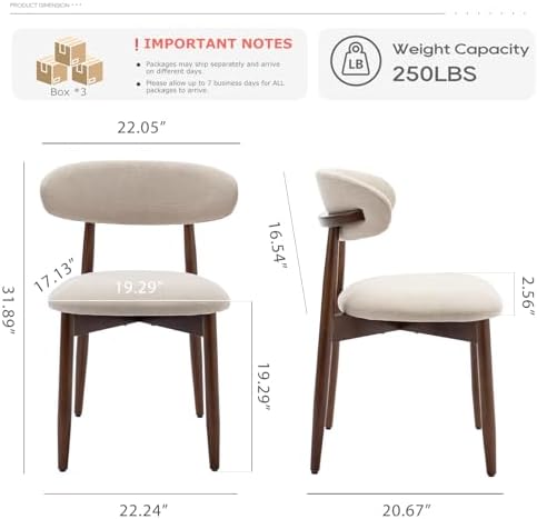 COLAMY Wooden Dining Chairs Set of 6, Upholstered Kitchen Side Chair, Beige