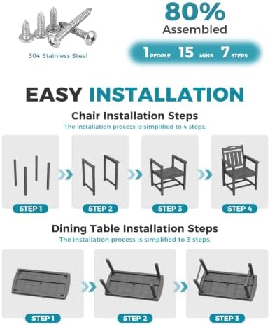 Ciokea HDPE Outdoor Dining Set of 6, Patio Table and Chairs Sets, Grey