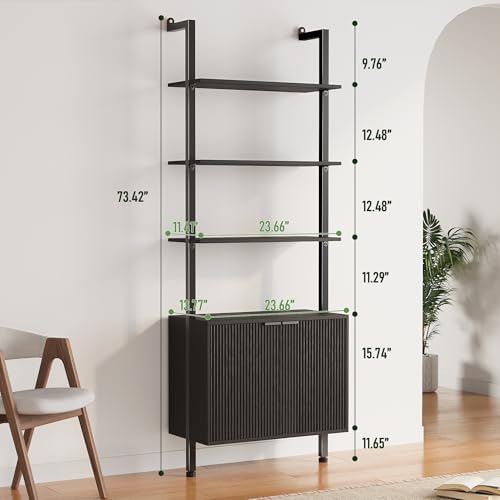 INNOD 74" Tall Bookshelf with Storage Cabinet, Modern Ladder Shelf with ...