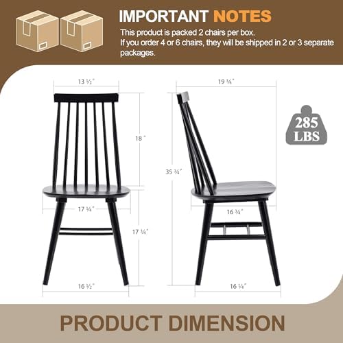 DUHOME Wooden Dining Chairs Set of 4, Spindle Back Wooden Kitchen Chairs
