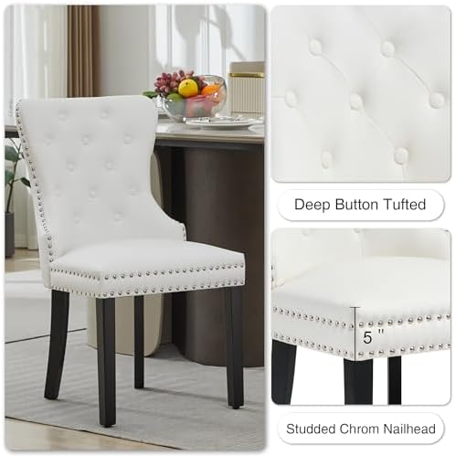 PU Leather Dining Chairs Set of 6, Upholstered Dining Room Chairs with Solid ...