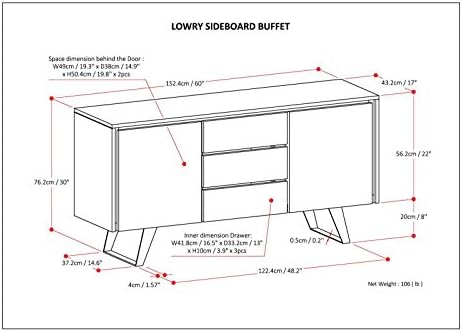 SIMPLIHOME Lowry 60" Wide Solid Acacia Wood 2-Door Buffet in Golden Wheat