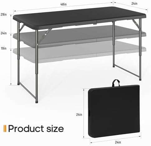 SKONYON 4 Foot Folding Table Heavy Duty Portable Fold-in-Half Plastic Utility...