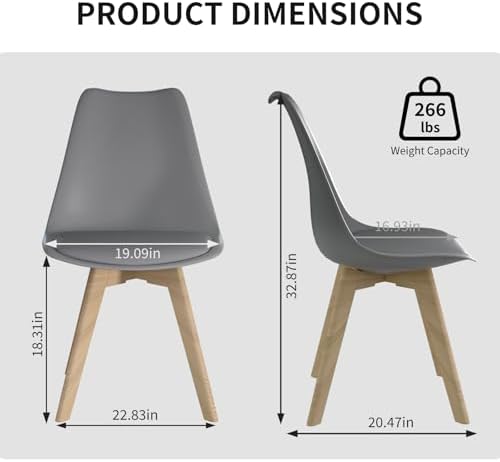 Dining Chairs Set of 4, PU Leather Kitchen Chairs,Wood Legs (Gray, 4 PC)