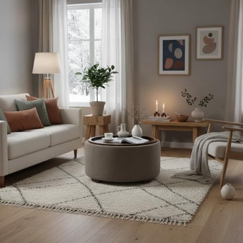 Zihanhome 30 Inch Round Storage Ottoman, Ottoman Coffee Table with Lift Off L...