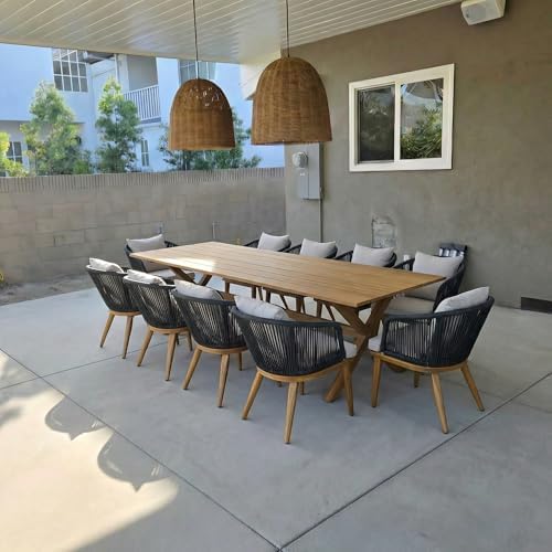 PURPLE LEAF 11 Pieces Patio Dining Set Teak-Finish Aluminum Table and Chair