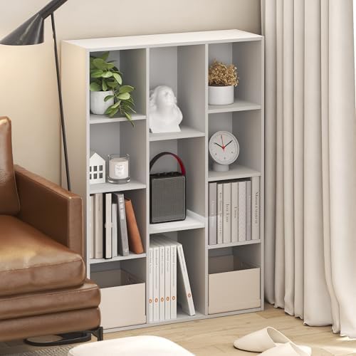 Furinno LUDER Book Shelf, 11-Cube Bookshelf, Reversible Bookcase, 9.4 x 29.1 ...