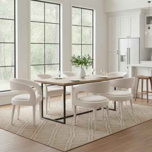 CIMOTA White Upholstered Dining Chairs Set of 6 Modern Kitchen & Dining R...