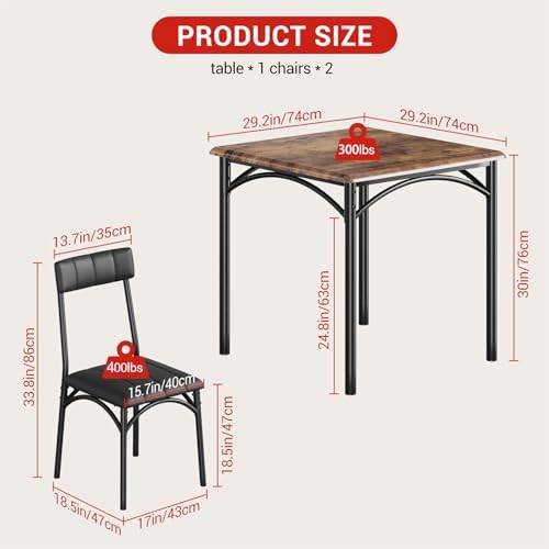 GarveeHome Dining Table Set for 2, Kitchen Table with 2 Upholstered Chairs, W...