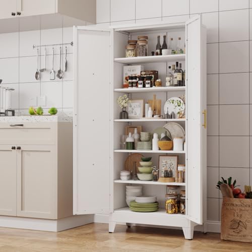 75.2" Tall Metal Kitchen Pantry Storage Cabinet, Freestanding Cupboard w...