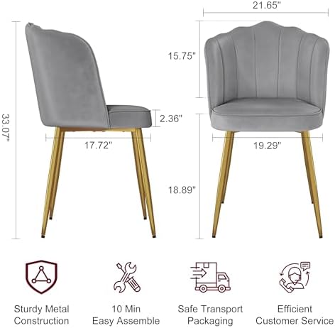 VECELO Velvet Dining Chairs Set of 6, Modern Upholstered Kitchen Chairs with ...