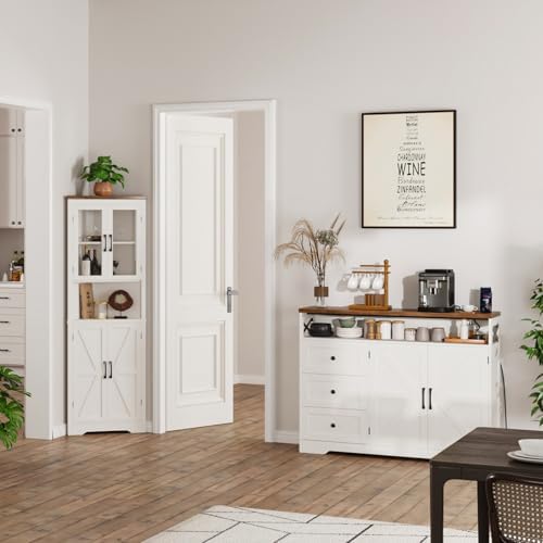 47" Antique White Storage Cabinet with Doors and Drawers, Farmhouse